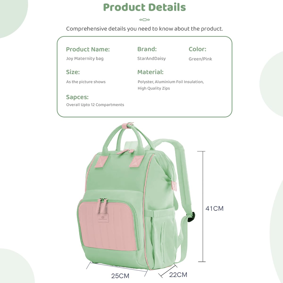 StarAndDaisy Baby Diaper Bag for Mothers/Mom Travel Maternity Backpack with Insulated Milk Bottle Pocket, Multi Compartments, Waterproof, Travel Friendly, Lightweight.