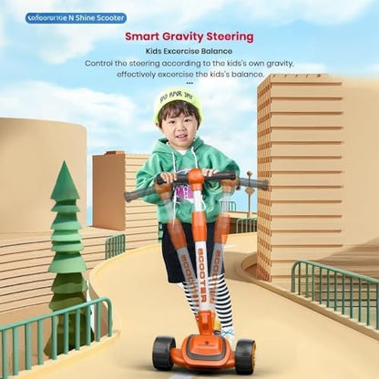 StarAndDaisy Scooter for Kids 3-12 YearsBoys & Girls / 3 Wheel Kids Scooter Boys & Girls with LED Light, PU Wheels/Skating Scooter 5 Level Adjustable Height and Easy to Fold (Orange-Black)