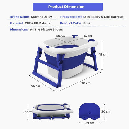 StarAndDaisy 2-in-1 Baby Bath tub for 0 to 5 Years with Bathing Chair & Cushion/Foldable Bath tub for Kids 0-3 Years for Girls and Boys, Space Saving Design & Fast Drainage (Blue)
