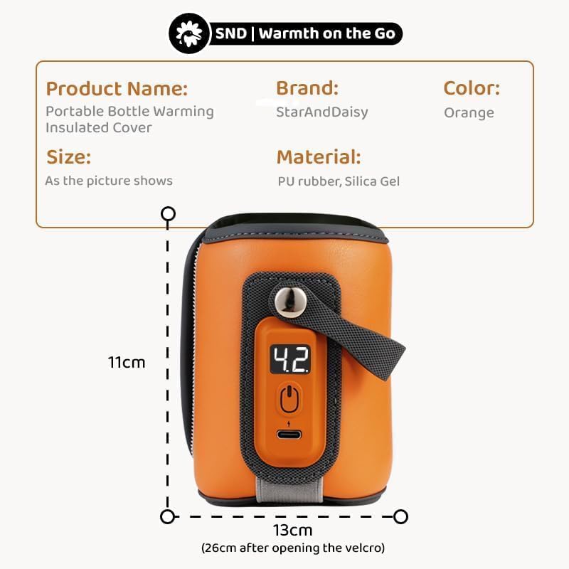 StarAndDaisy Bottle Warmer for Babiesl, Water Warmer with Adjustable Temperature Control Portable & USB, Constant Temperature Control Technology, Baby Feeding Bottle Warmer -Orange