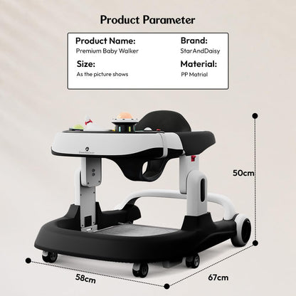 StarAndDaisy Baby Walker/Multifunction/Anti-o Shaped Leg/Anti-Fall/Music Box/Height Adjustment/Baby/Newborn/Girl/boy/ 6-15months *with SEAT Cushion (Premium Black)