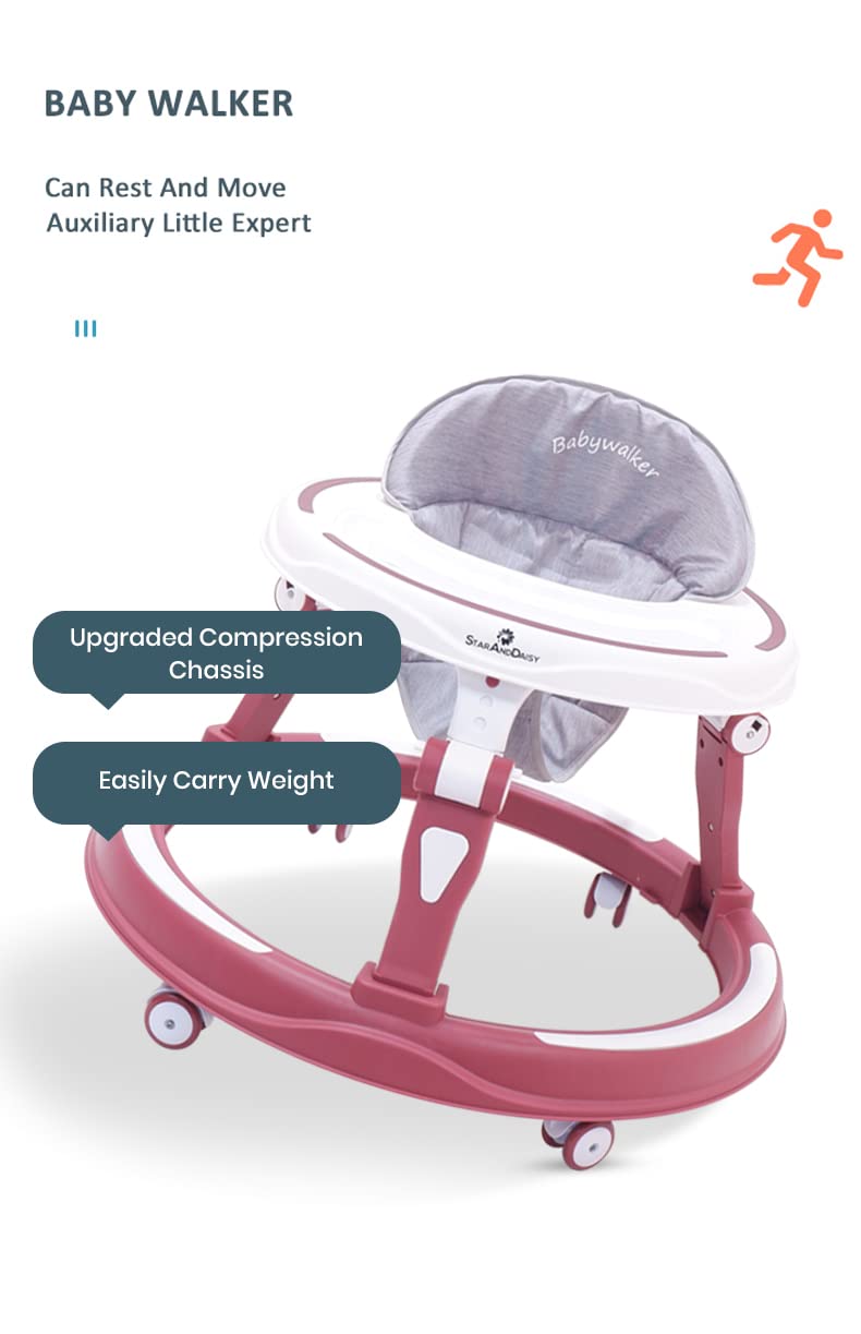 StarAndDaisy Baby Walkers 6-24 Month Boy & Girl / 360° Walker for Kids 1 Years with Multi Adjustable Height/Multi-Function Baby Walker with Anti-Rollover - (Red)