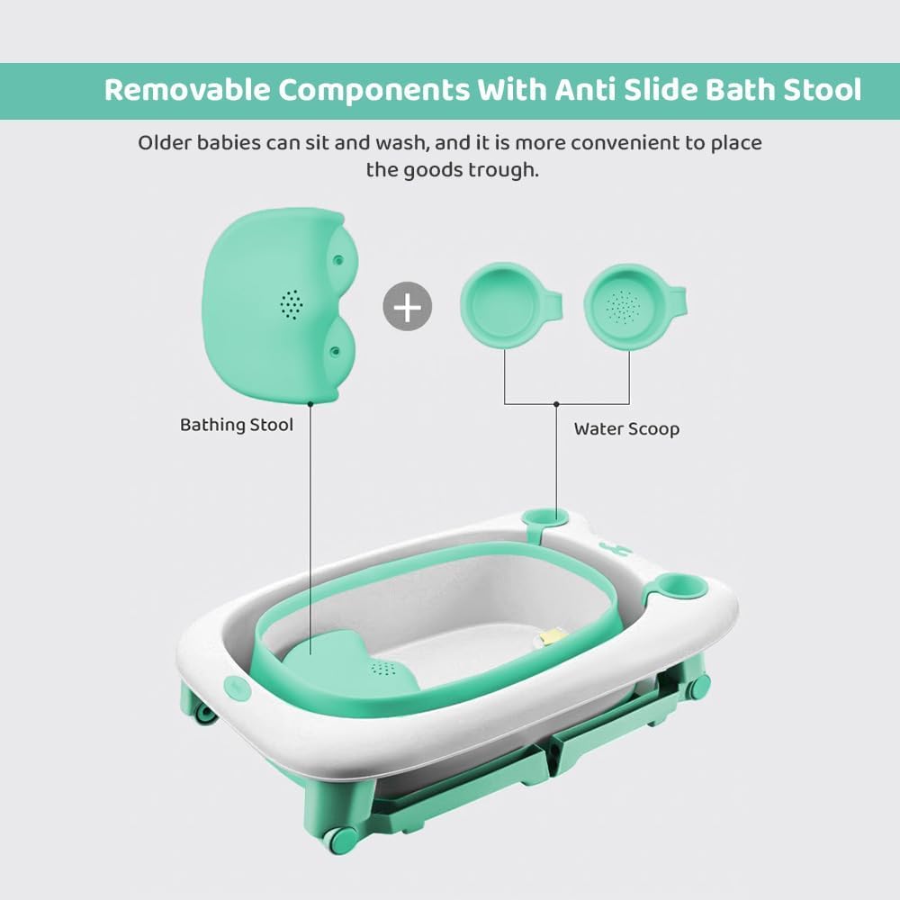 StarAndDaisy Baby Bath tub for Infant & Toddler 0 to 5 Years, 2-in-1 Bathub for Kids, Foldable tub with Cushion & Bathing Chair for Boys & Girls, Fast Drainage & Space Saving Design -Green