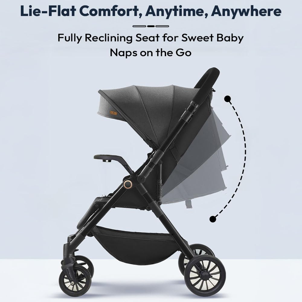 StarAndDaisy Stroller for Baby Boy Girl 0 to 5 Years/Foldable Baby Stroller Light Weight with Multi-Level Seat Recline, 5 Point Safety Belt, Pram for Kids-Black