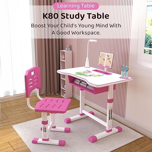 StarAndDaisy Study Table for Kids 5-12years Boys Girls, Multi-Functional Study Table for Kids | Adjustable Angle Table with Storage (Pink)