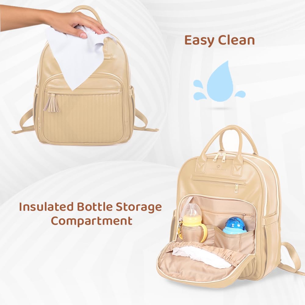 StarAndDaisy Baby Diaper Bag for Mothers/Mom Travel Maternity Backpack with Insulated Milk Bottle Pocket, Multi Compartments, Waterproof, Travel Friendly, Lightweight (Beige)