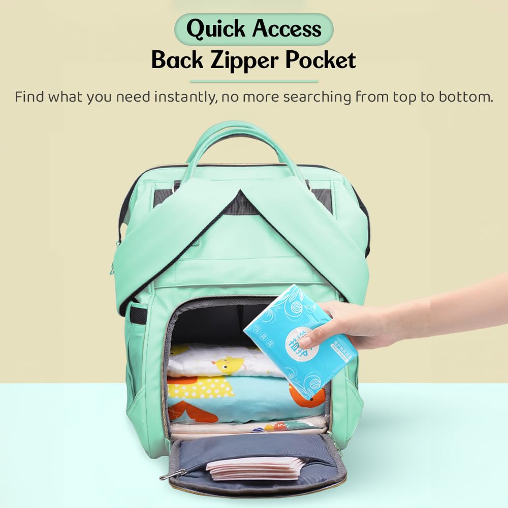 StarAndDaisy Diaper Bag for Mothers for Travel – 27L Lightweight Waterproof Leatherite Diaper Bag/Baby Bag for Mother Travel with 15 Multi-Purpose Pockets & Quick Access Diaper Pocket - Green