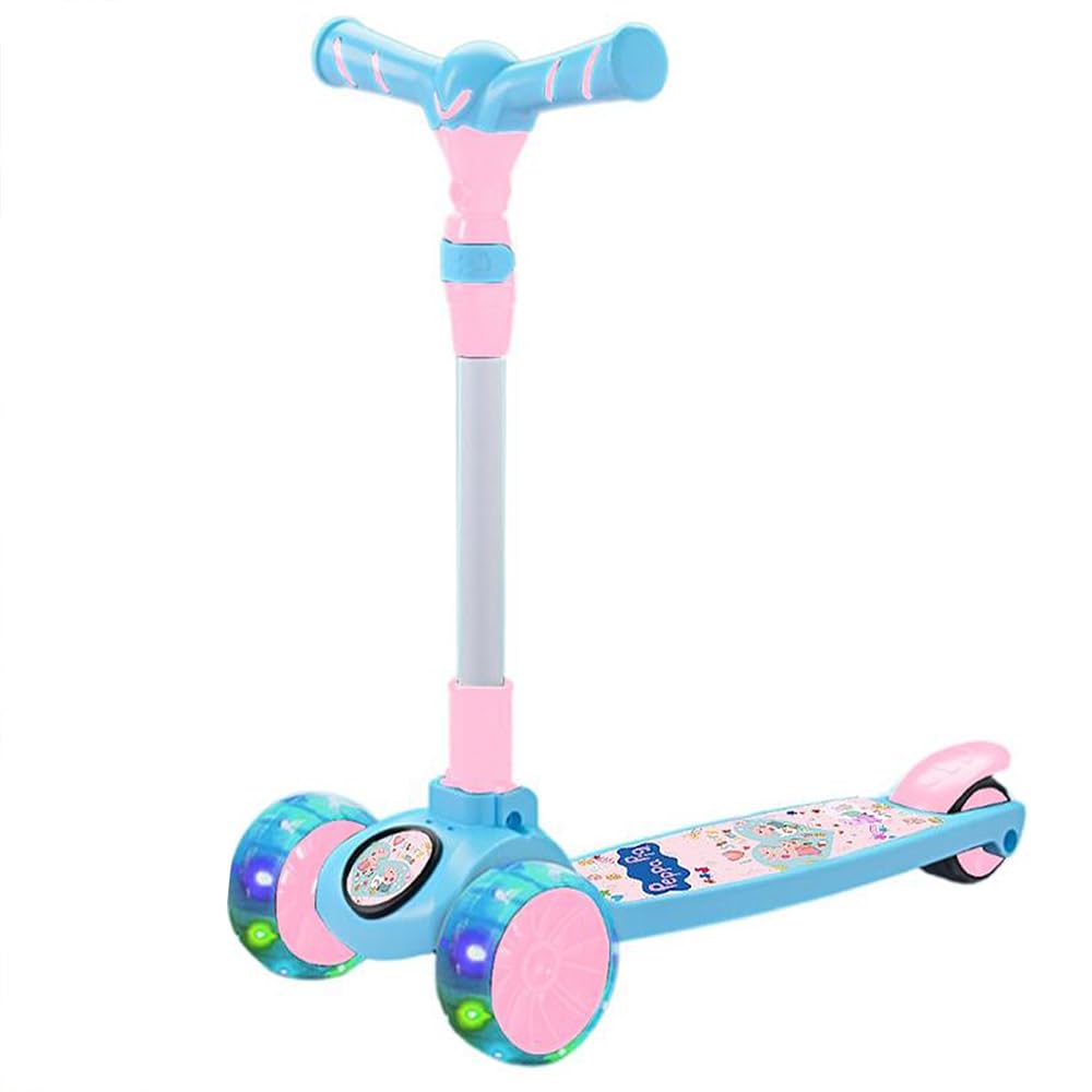 StarAndDaisy X Peppa Pig Kick Scooter for Kids 3+ Years, Foldable Skate Scooter for Children Boys & Girls with 4 Level Height Adjustment, LED Wheels & Brakes (Blue)