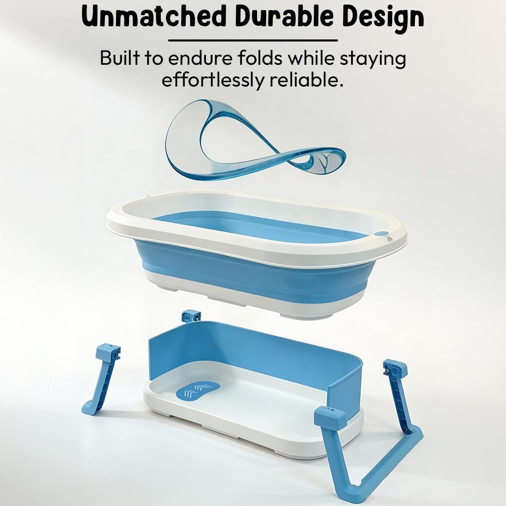 StarAndDaisy Baby Bath Tub for 0 to 5 Years/Bath Tub for Kids 0-3 Years, Tub for Girls & Boys with oldable Legs, Easy to Store -Dark Blue- White