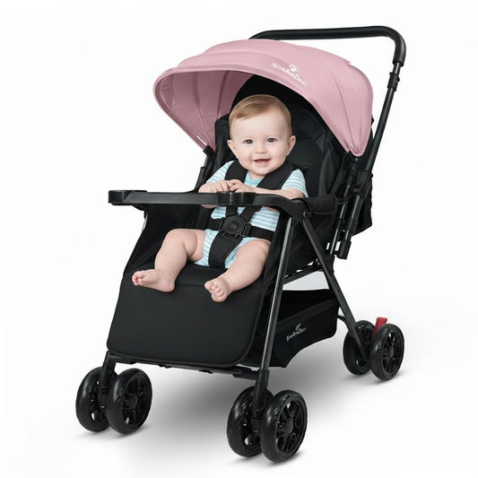 StarAndDaisy Baby Stroller for 0–3 Years, Foldable Pram with 3 Reclining Positions/Baby Stroller with Food Tray and 360 Degree Swivel Wheels