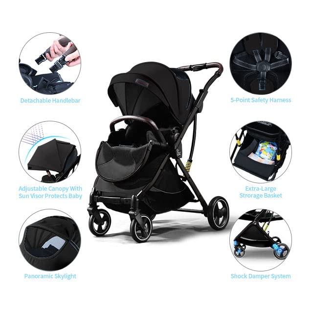StarAndDaisy Coballe Baby Stroller, 2 in 1 High Landscape Convertible Reversible Bassinet Pram for Infant, Foldable Aluminum Alloy Pushchair with Adjustable Backrest, 3D Suspension (Green)