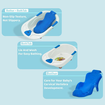 StarAndDaisyBath Tub for 0 to 3 Years/Newborn Baby Bath Tub/Infants Bathtub with Temperatures Sensor & Baby Bath Seat/Sling, Antislip Baby Bath Tub with Bath Chair (White-Blue)
