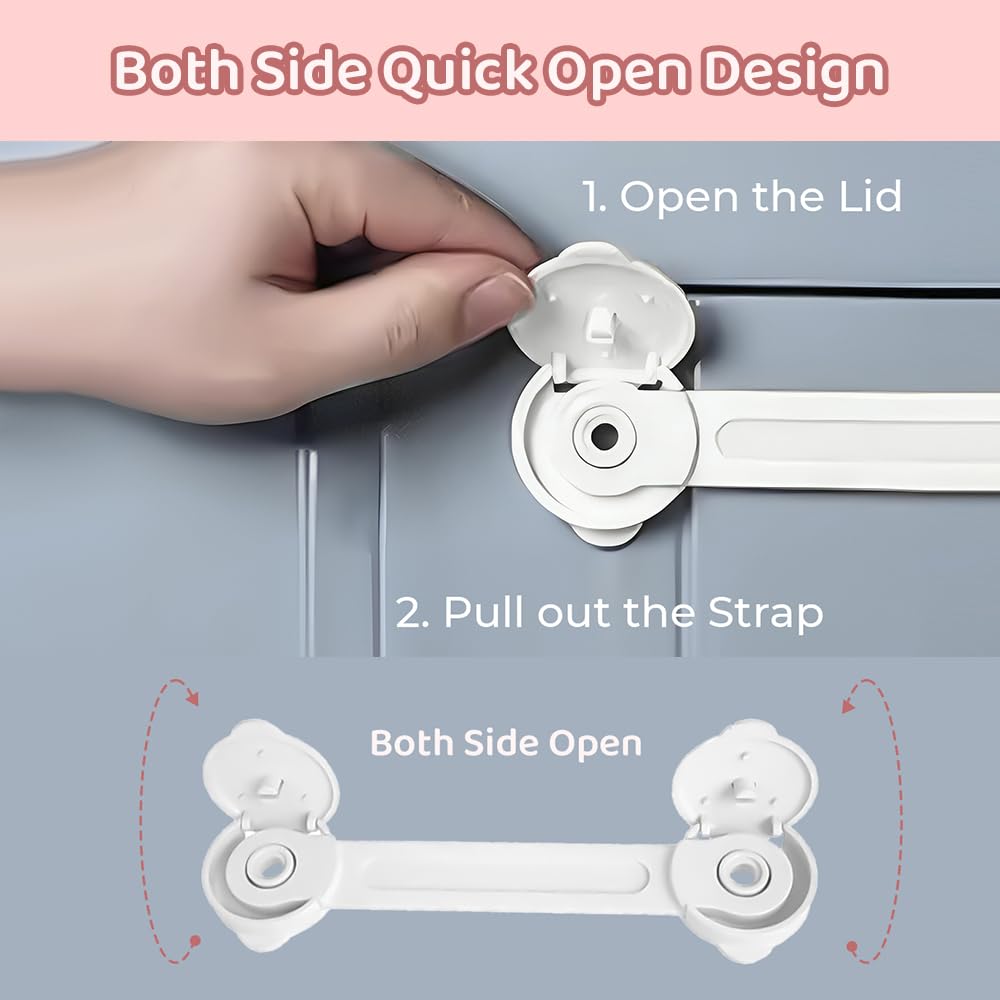 StarAndDaisy Baby Proofing Safety Locks, Adjustable Furniture Locks For Drawers, Fridge, Cupboards, Easy Install & Remove With Adhesive Pasting (Small, 6),White
