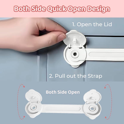 StarAndDaisy Baby Proofing Safety Locks, Adjustable Furniture Locks For Drawers, Fridge, Cupboards, Easy Install & Remove With Adhesive Pasting (Small, 6),White