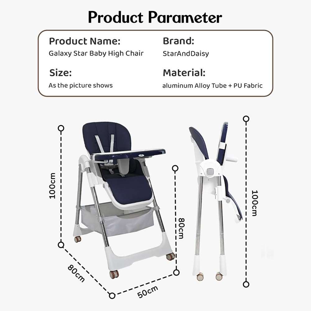 StarAndDaisy Galaxy Star High Chair for Baby 6 Months to 5 Years / 6 in 1 Baby Feeding Chair with 7 Level Height Adjustment / 3 Mode Seat Adjustment/Baby High Chair with One Click Fold
