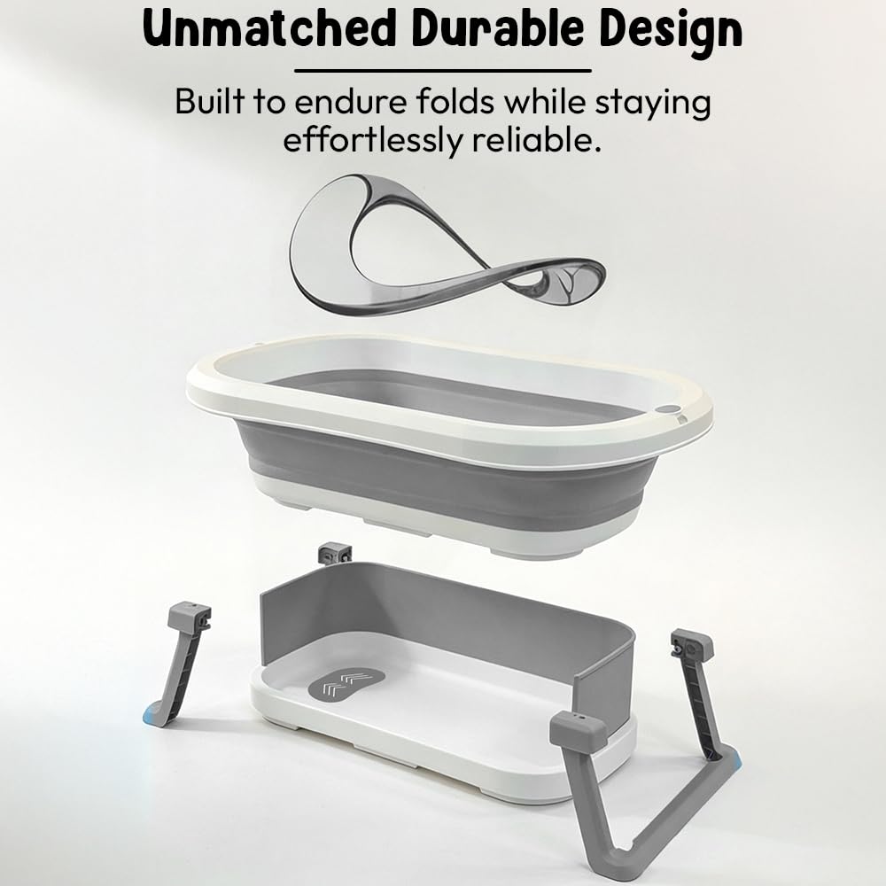 StarAndDaisy Bath Tub for Baby 0-5 Years/Foldable Bath tub for Kids with Cushion, Space Saving Design, Newborn Baby Folding Bathing Tub Girls & Boys, Easy to Store- Grey