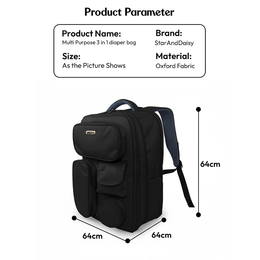 StarAndDaisy 3 in 1 Maternity Bag for Mothers–Spacious Multi-Compartment Diaper Bag for Mothers for Travel, Baby Bag for Mother Travel, Baby bag for Travelling with Insulated Bottle Pocket -Black