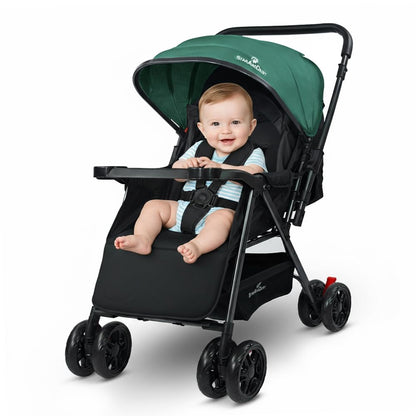 StarAndDaisy Baby Stroller for 0–3 Years, Foldable Pram with 3 Reclining Positions/Baby Stroller with Food Tray and 360 Degree Swivel Wheels