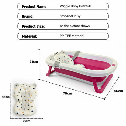 StarAndDaisy Bath Tub for Baby 0-3 Years/Foldable Bath tub for Kids with Cushion, Space Saving Design, Newborn Baby Folding Bathing Tub Girls & Boys, Easy to Store- Pink