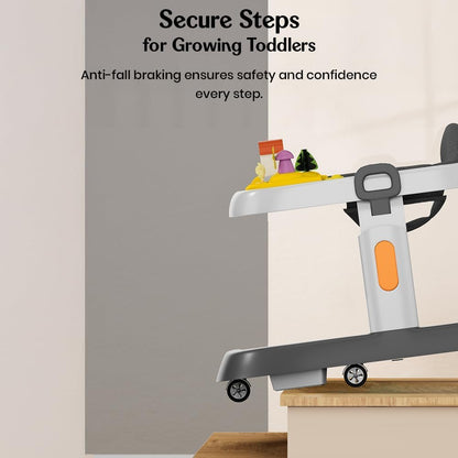StarAndDaisy Elegant Baby Walker 6 to 18 Months/Walker for Kids Girl Boy with Anti Fall Brake Pads, 3 Speed Height Adjustment, Multi-Level Seat Adjustment, Recreational Music Toy Bar (Grey & Yellow)