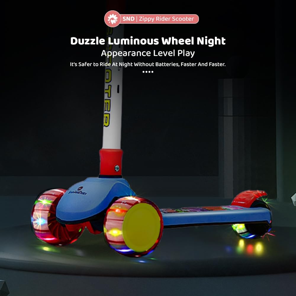 StarAndDaisy Kick Scooter for Kids 3-12 Years / 3 Wheels Kids Scooter with LED Light, 4-Level Height Adjustable Handle Height, Foldable Design, Extra-Wide Deck, Rear Break -(Red)