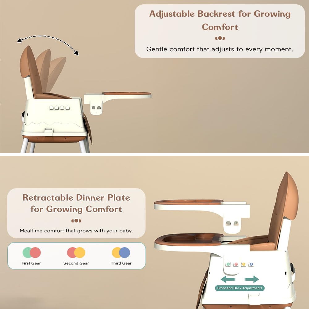 StarAndDaisy High Chair for Baby/Baby Feeding Chair for 0 to 5 Years with 4 in-1 Multifunctions/High Chair with Height Adjustable, Detachable Tray & One-Hand Adjustable - Coffee
