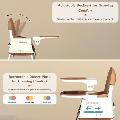 StarAndDaisy High Chair for Baby/Baby Feeding Chair for 0 to 5 Years with 4 in-1 Multifunctions/High Chair with Height Adjustable, Detachable Tray & One-Hand Adjustable - Coffee