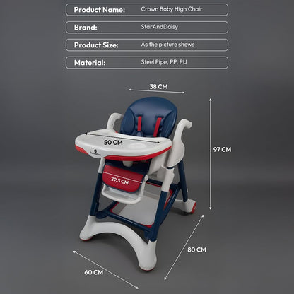 StarAndDaisy Premium Feeding Chairs 6 Months to 3 Year/ High Chair for Baby with Premium Leather Cushion / Baby Chair with 5 Level Seat & Foot Rest Adjustmnet, Height Adjustable, Detachble food Tray, One Click Foldable (Red & Blue)
