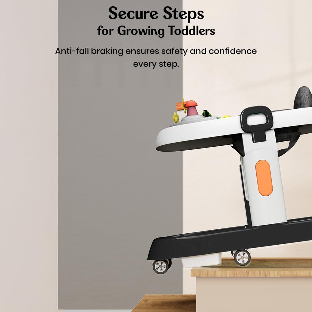 StarAndDaisy Baby Walker / Walker Baby 6-18months Boy & Girl With Anti Fall Brake Pads / Walker For Kids With 3 Speed Height Adjustment,Multi-Level Seat Adjustment,Recreational Music Toy Bar (Black)
