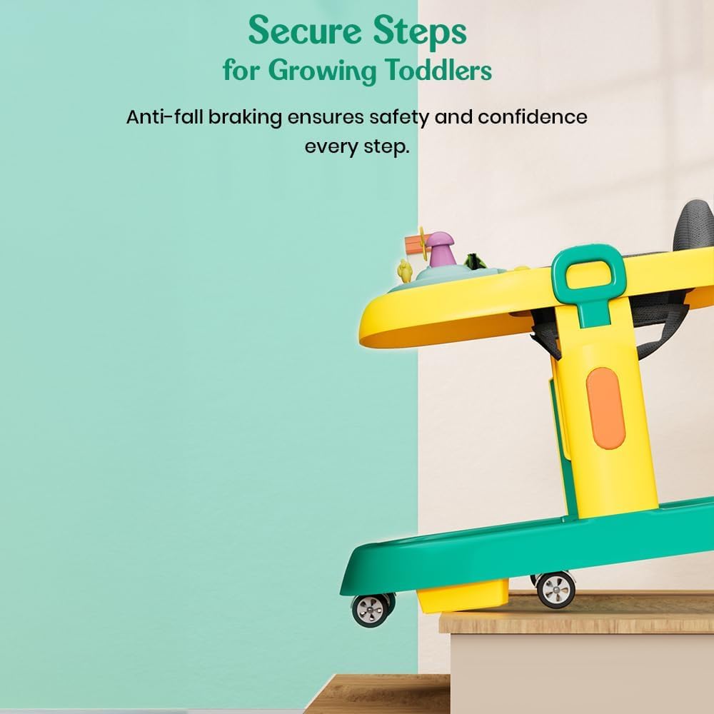 StarAndDaisy Elegant Baby Walker 6-18 months/Walker For Kids With Anti Fall Brake Pads,3 Speed Height Adjustment,Multi-Level Seat Adjustment,Recreational Music Toy Bar (Elegant Yellow & Green)