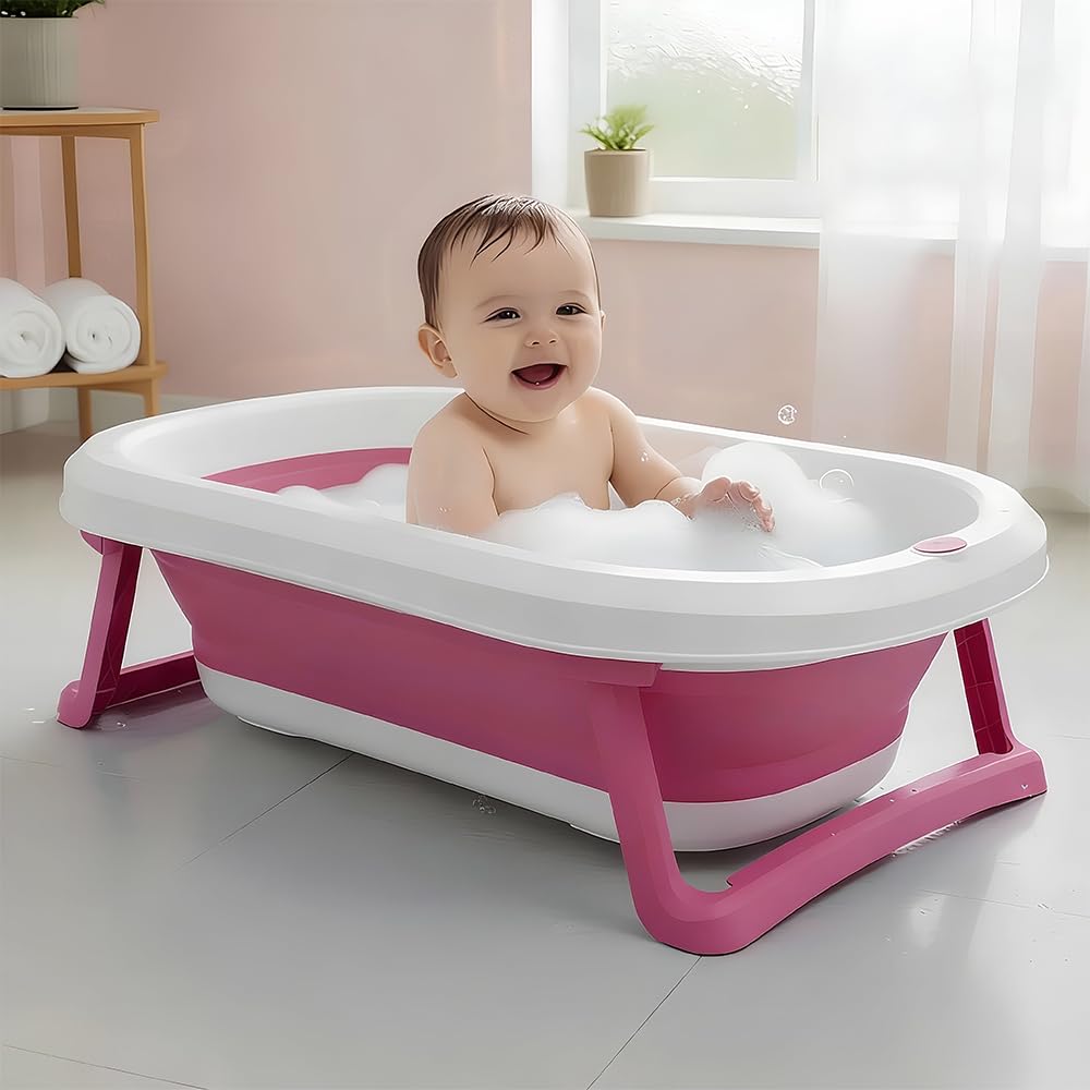 StarAndDaisy Baby Bath Tub for 0 to 5 Years/Bath Tub for Kids 0-3 Years, Tub for Girls & Boys with Foldable Legs, Easy to Store -Pink