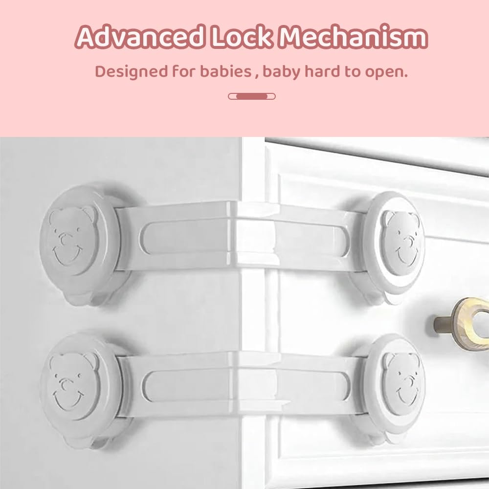 StarAndDaisy Baby Proofing Safety Locks, Adjustable Furniture Locks For Drawers, Fridge, Cupboards, Easy Install & Remove With Adhesive Pasting (Small, 6),White