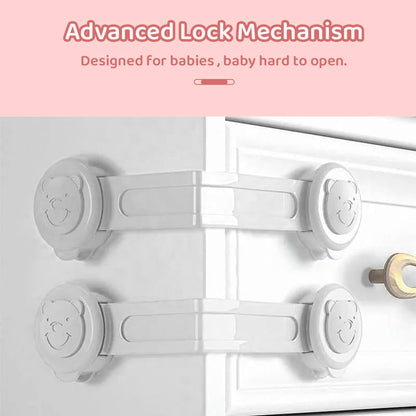 StarAndDaisy Baby Proofing Safety Locks, Adjustable Furniture Locks For Drawers, Fridge, Cupboards, Easy Install & Remove With Adhesive Pasting (Small, 6),White