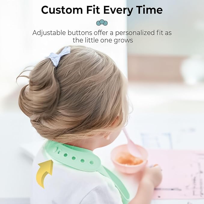 StarAndDaisy Reusable Silicone Bib for Baby with Adjustable Buttons for Mess-Free Feeding, Weaning, and Easy Cleaning and Waterproof (Printed-Green Bear)