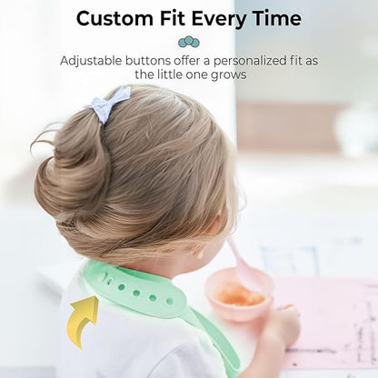 StarAndDaisy Reusable Silicone Bib for Baby with Adjustable Buttons for Mess-Free Feeding, Weaning, and Easy Cleaning and Waterproof (Printed-Green Bear)