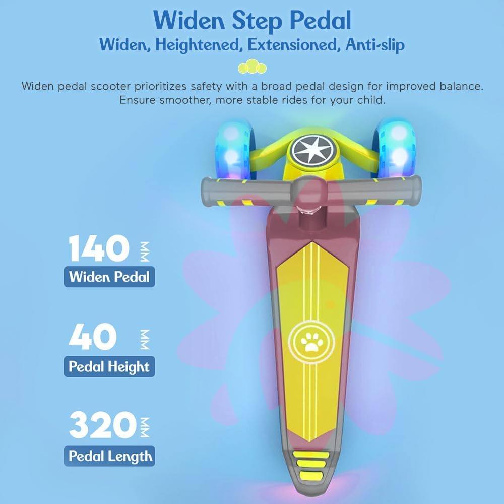 StarAndDaisy Kick Scooter for Kids 3-12 Boys & Girls / 3 Wheel Skating Scooter Boys & Girls with Pu Light Up LED Wheels/Skating Scooter 5 Level Adjustable Height and Easy to Fold (Grey-Yellow)