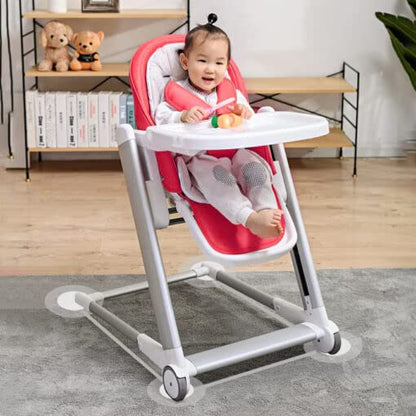 StarAndDaisy Baby Feeding High Chair, Infants Booster Seat with Wheels, Multi – Functional Kids High Chair with Detachable Food Tray & Adjustable Height with 5 Point Safety Belt