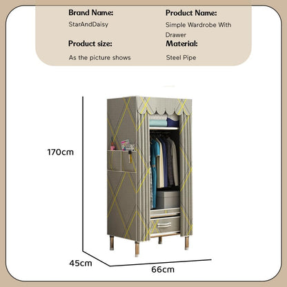 StarAndDaisy Breathable Fabric, Alloy Steel Kids Foldable Wardrobe with Cover & Drawers Almirah for Clothes, Shoes & Accessories/Space-Saving Closet with Side Pockets & Hanging Rod -Rhombus, Grey