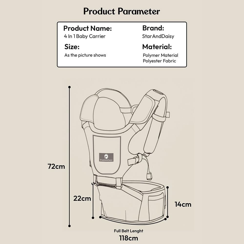 StarAndDaisy 4-in-1 Baby Carrier for 0 to 3 Year Baby/Kangaroo Bag with Comfortable Soft Hip Seat/Baby Carrier - 4 Carrying Positions, 2 Storage Pockets