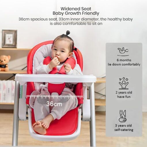 StarAndDaisy Baby Feeding High Chair, Infants Booster Seat with Wheels, Multi – Functional Kids High Chair with Detachable Food Tray & Adjustable Height with 5 Point Safety Belt