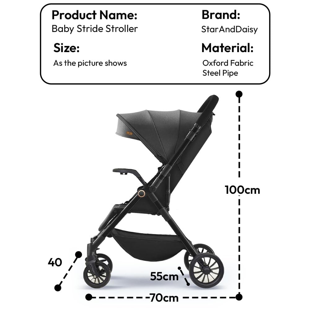 StarAndDaisy Stroller for Baby Boy Girl 0 to 5 Years/Foldable Baby Stroller Light Weight with Multi-Level Seat Recline, 5 Point Safety Belt, Pram for Kids-Black