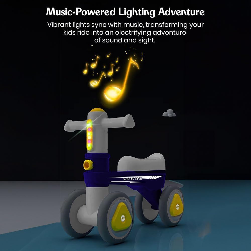 StarAndDaisy Balance Bike/Push Ride on for Kids/Toddler with 4 Smooth Wheels, Music & Lights/Mini Bike for Kids - (Blue)