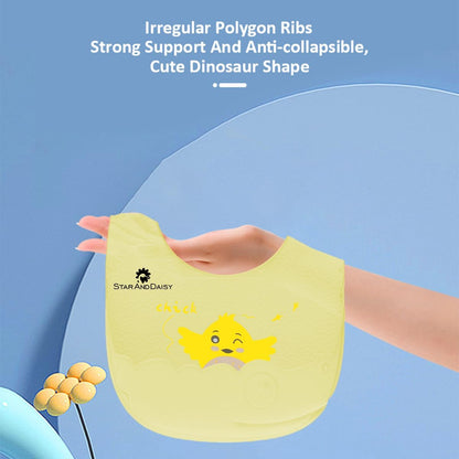 StarAndDaisy Reusable Silicone Baby Bib with Adjustable Buttons for Mess-Free Feeding, Weaning, and Easy Cleaning and Waterproof. (Printed-Yellow Blue)