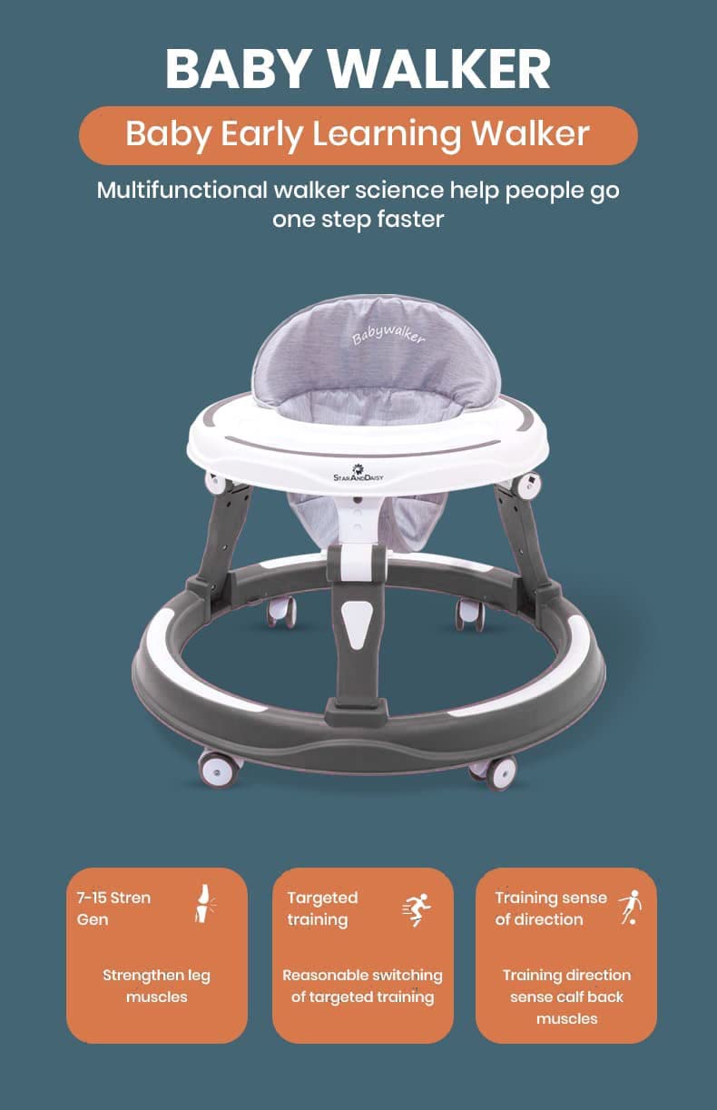 StarAndDaisy Baby Walkers 6-24 Month Boy & Girl / 360° Walker for Kids 1 Years with Multi Adjustable Height/Multi-Function Baby Walker with Anti-Rollover - (Grey)