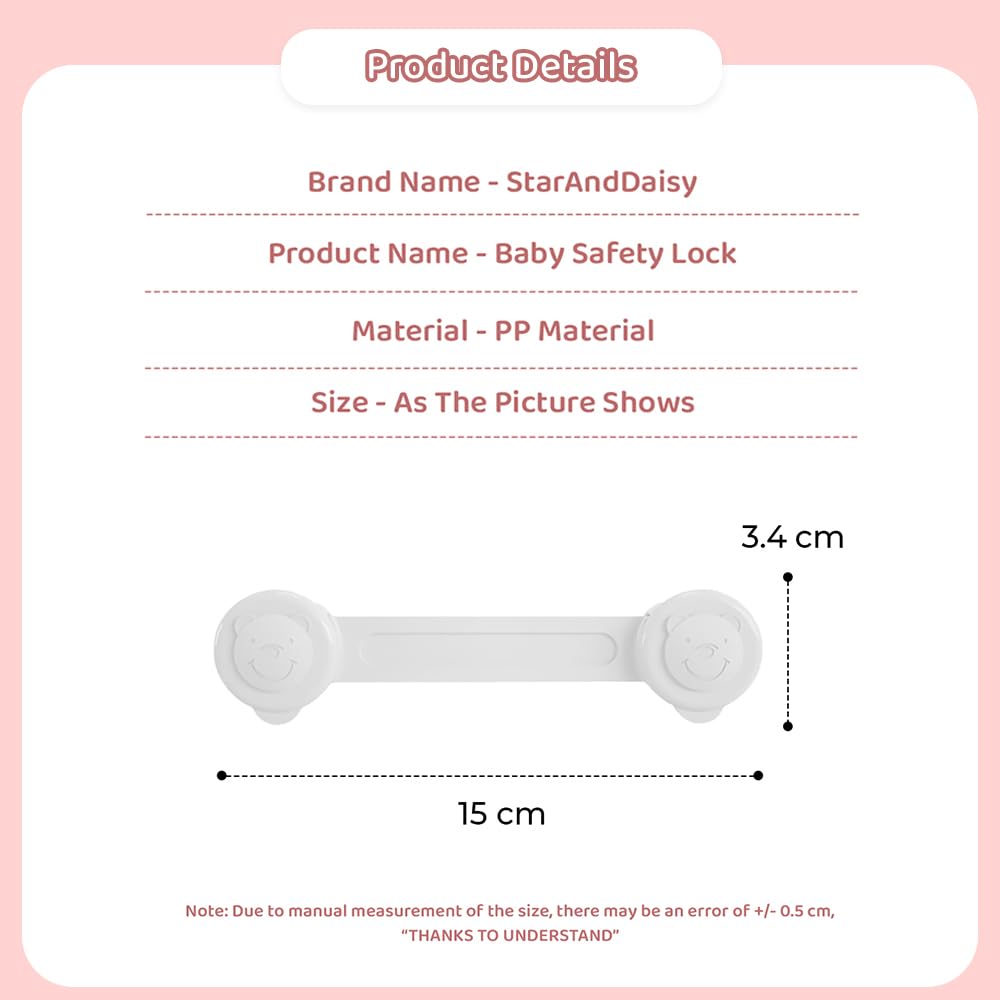 StarAndDaisy Baby Proofing Safety Locks, Adjustable Furniture Locks For Drawers, Fridge, Cupboards, Easy Install & Remove With Adhesive Pasting (Small, 6),White