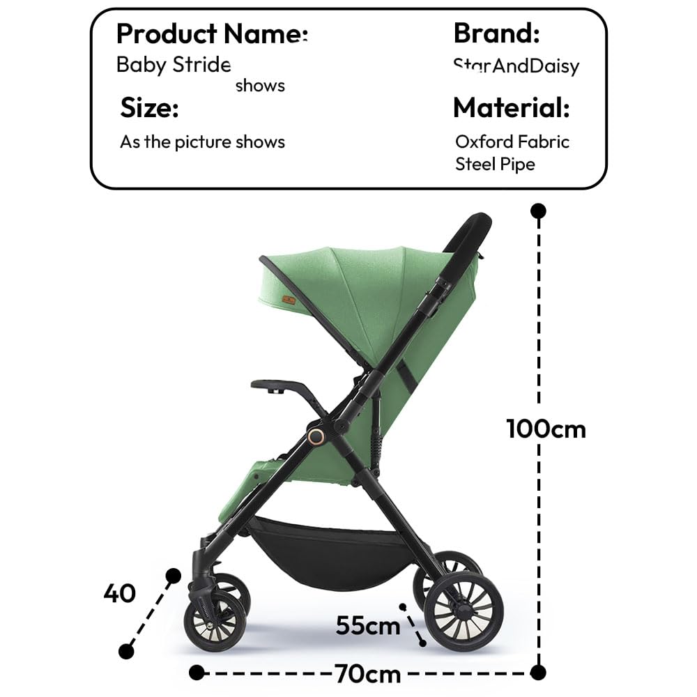 StarAndDaisy Stroller for Baby Boy Girl 0 to 5 Years/Foldable Baby Stroller Light Weight with Multi-Level Seat Recline, 5 Point Safety Belt, Pram for Kids-Green