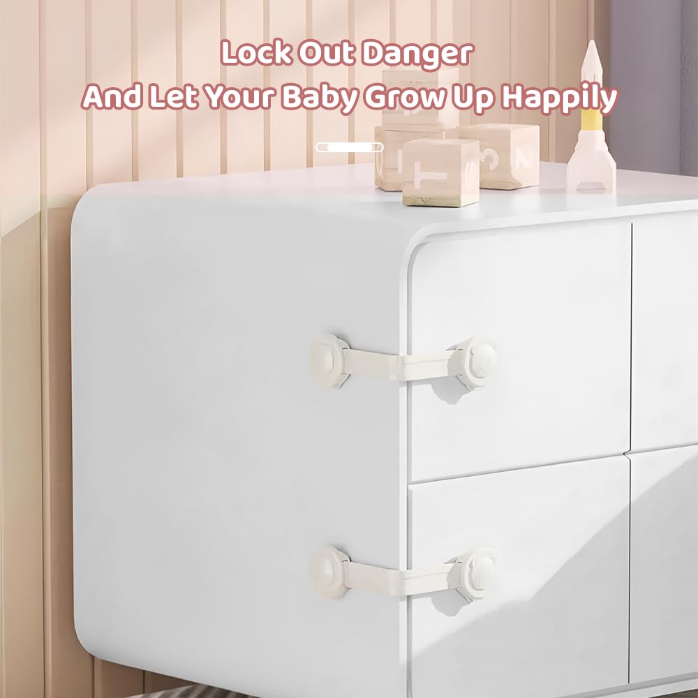 StarAndDaisy Baby Proofing Safety Locks, Adjustable Furniture Locks For Drawers, Fridge, Cupboards, Easy Install & Remove With Adhesive Pasting (Small, 6),White