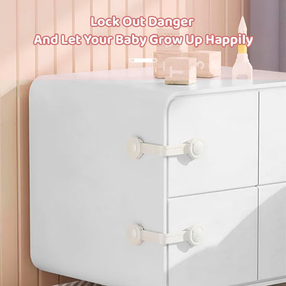 StarAndDaisy Baby Proofing Safety Locks, Adjustable Furniture Locks For Drawers, Fridge, Cupboards, Easy Install & Remove With Adhesive Pasting (Small, 6),White