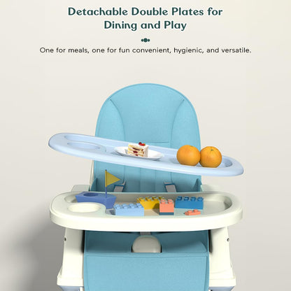 StarAndDaisy High Chair for Baby/Baby Feeding Chair for 0 to 5 Years with 4 in-1 Multifunctions/High Chair with Height Adjustable, Detachable Tray & One-Hand Adjustable -Blue