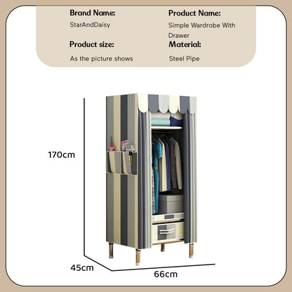 StarAndDaisy Breathable Fabric, Alloy Steel Kids FoldableWardrobe with Cover & Drawers Almirah for Clothes, Accessories/Space-Saving Closet with Side Pockets & Hanging Rod (Elegance), Multicolour